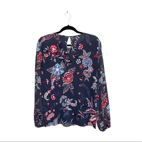 LOFT Gray & Multicolor Floral Paisley Print Ruffle Hem Blouse Medium Women’s - Picture 6 of 12